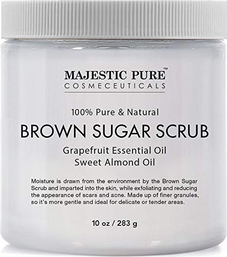 Majestic Pure Brown Sugar Scrub, Natural Exfoliator - Facial and Body Scrub for Cellulite, Stretch Marks, Acne, and Varicose Veins, 10 oz