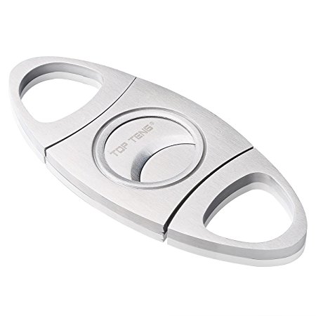 TOP TENG® Portable Stainless Steel Super Sharp Double Blade Guillotine Cigar Cutter in a Nice Gift Box, Free Velvet Pouch Included