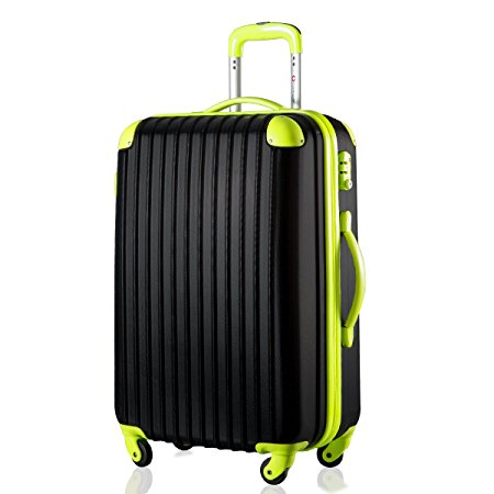 Travelhouse Hard shell Lightweight Travel Luggage Suitcase- 4 Wheel Spinner Trolley Bag (28", black & green)