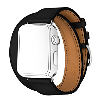 Double Tour Leather Band,SUNKONG Extra Long Luxury Cuff Leather Band For Apple Watch 42/38MM,Buy Now 50% Off! (42mm black)