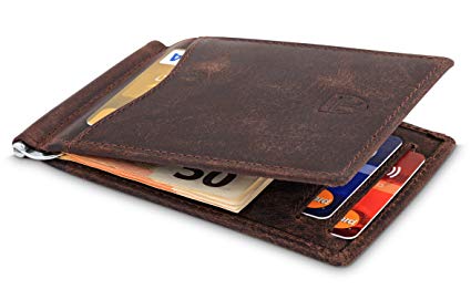 TRAVANDO ® Slim Wallet with Leather Money Clip | RFID Blocking Wallet | Credit Card Holder | Travel Wallet | Minimalist Wallet Mini Wallet Vintage Bifold with Gift Box for Men