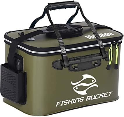 MR LION Fishing Bucket, Foldable Fish Bucket, Live Fish Container Multi-Functional Fish Live Lures Bucket Outdoor EVA Fishing Bag for Fishing, Keep The Bait Fresh or Fish Catch Alive