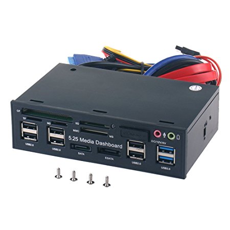 WANLONGXIN WLX-525E 5.25 Inch PC Dashboard Media Front Panel Audio, With SATA e-SATA Dual USB 3.0 6 port USB 2.0 Five-in-one Card Reader (SD / MMC / CF / MS / TF / M2)