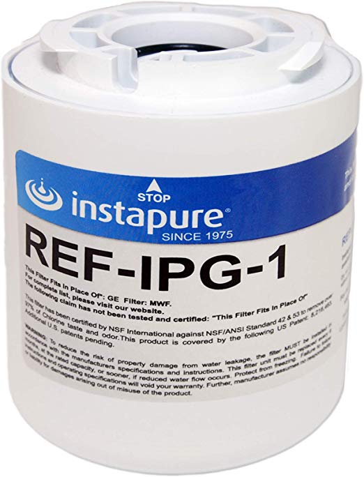 Instapure MWF USA Made NSF/ANSI 42, 53, P473, 401 for CTO, Lead, PFOA/PFOS, Pharmaceuticals Certified Compatible Refrigerator Filter. Instapure REF-IPG-1 ULTRA filter fits GE GWF, GE MWFA & more