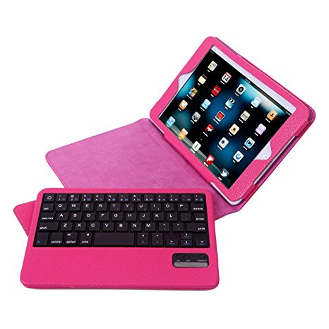 HDE iPad Mini Case Leather Folding Folio Cover Stand with Keyboard for Apple iPad Mini / Mini 2 / Mini 3 / Retina (Pink)