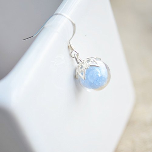 a Pair Blue Luminous Sand Glow In The Dark Glass Ball 925 Sterling Silver Drop Earrings