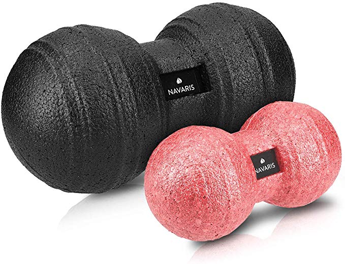 Navaris 2X Peanut Duo Massage Ball - in 2 Sizes self-Massage Duo Ball Fascia Ball Set - Trigger Point Massage Ball - Fascia Balls Black red