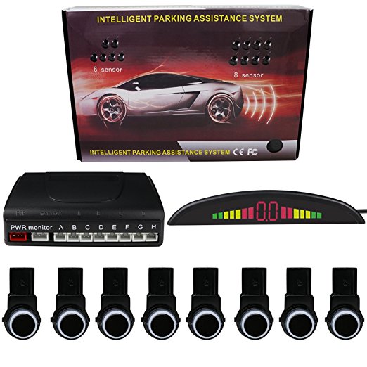 KIPTOP LED Display with 8 Parking Sensors,Car Vehicle Reverse Backup Radar System for All Cars(Black)
