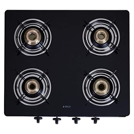 Elica Vetro Glass Top 4 Burner Gas Stove (CT VETRO 460 BLK)