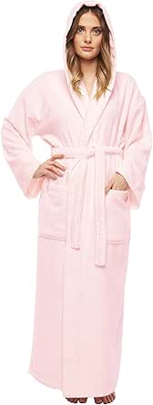 Arus Women's Hooded Classic Full Length Bathrobe Turkish Cotton Ankle Long Robe