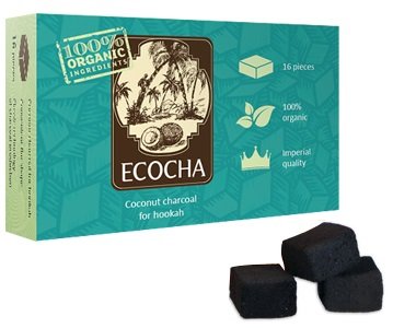 Ecocha Coconut Hookah Charcoal - 100% Organic Coco Coal - 16 Pieces