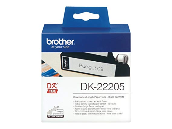 Brother DK-22205 Label Roll, Continuous Length Paper, Black on White, 62 mm (W) x 30.48 m (L), Brother Genuine Supplies