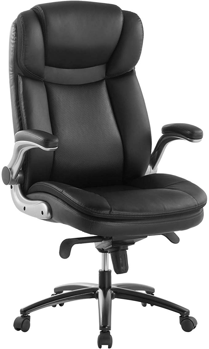 TOPSKY High Back Home Office Chair Flip-up Arms Thick Padding Recline/Angle Degree Locking Memory Foam Seat(Black)