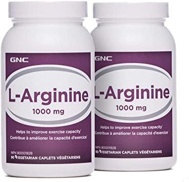 GNC L-Arginine 1000mg - Twin Pack, 180 Caplets (90 Tablets each), Helps Improve Exercise Capacity
