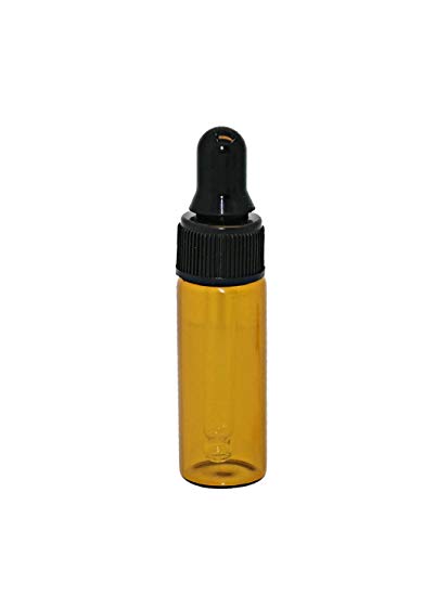 25Pcs 5ML Empty Refillable Amber Glass Essential Oil Bottles Perfume Cosmetic Liquid Aromatherapy Lotion Sample Storage Containers Vials Jars with Eye Dropper Dispenser, Black Screw Cap