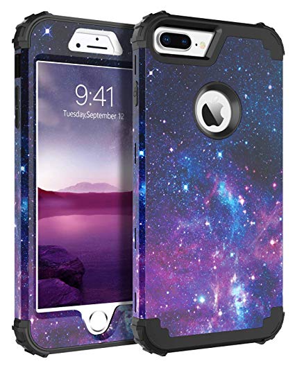 BENTOBEN Case for iPhone 8 Plus/iPhone 7 Plus, 3 in 1 Hybrid Hard PC Soft Rubber Heavy Duty Rugged Bumper Shockproof Anti Slip Full-Body Protective Phone Cover for iPhone 8 Plus/7 Plus 5.5inch, Space