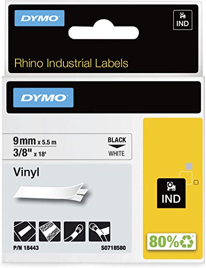 Dymo Rhino 3/8-Inch White Vinyl-9MM