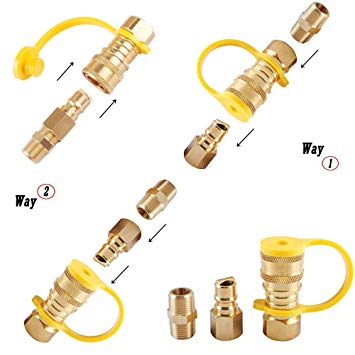 Ligefoy 3/8 Inch Natural Gas Quick Connect Adapter Fittings -100% Solid Brass, Propane Hose Grill Quick Disconnect Kit