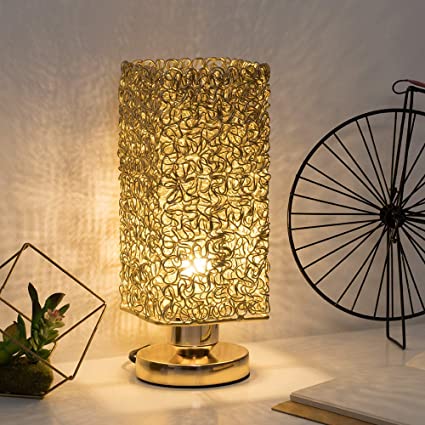 HAITRAL Bedside Table Lamp - Stylish Nightstand Lamp, Unique Decorative Desk Lamp for Bedroom, Girls Room, Office, College Dorm - Gold (HT-TH119-16)