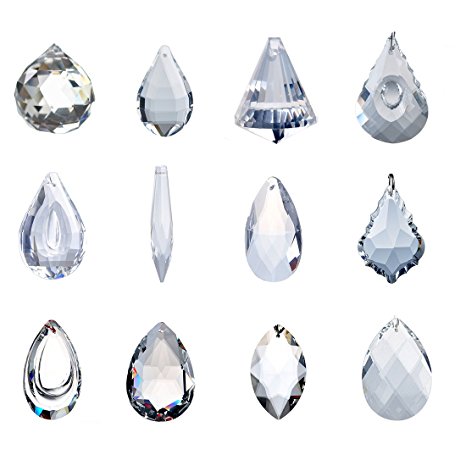 H&D Pack of 12 Clear Crystal Chandelier Lamp Lighting Drops Pendants Balls Prisms Hanging Glass Prisms Parts Suncatcher Home/House Decor