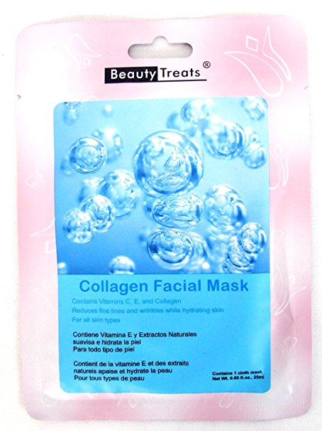 BEAUTY TREATS Collagen Facial Mask Refreshing Vitamin C Solution for All Skin Types (Choice Qty) 10 pk