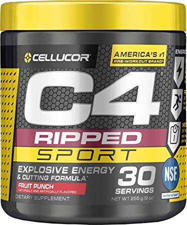 Cellucor C4 Ripped Sport Pre Workout, Fruit Punch, 30 Servings - Preworkout Powder for Men & Women with Green Coffee Bean Extract & L Carnitine