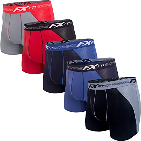 FITEXTREME Mens 3 to 5 Pack Cool Sporty Performance Stretch Boxer Briefs
