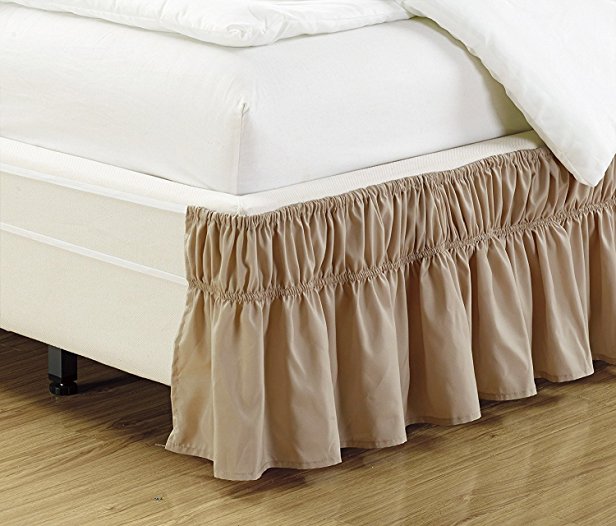 Mk Collection Wrap Around Style Easy Fit Elastic Bed Ruffles Bed-Skirt Queen-king Solid Taupe New