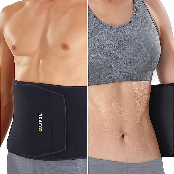 Bracoo Premium Waist Trimmer Wrap (Broad Coverage), Sweat Sauna Slim Belly Belt for Men and Women - Abdominal Waist Trainer, Weight Less, Increased Core Stability, Metabolic Rate, SE22