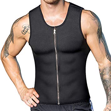 DoLoveY Men Neoprene Sauna Vest with Zipper Waist Trainer Vest Hot Sweat Weight Loss Shaper