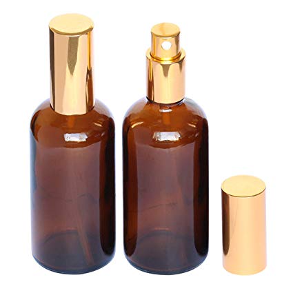 Amber Glass Spray Bottle 4oz for Cologne,Perfume,Essential Oils,Refillable Fine Mist Spray (2 PACK)
