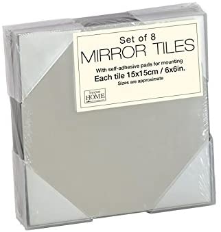 Innova 8 Pack Square Mirror Tiles with Self Adhesive Pads 6x6'' / 15x15cm