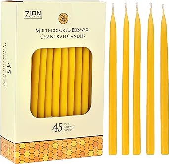 Quality Natural Beeswax Hanukkah Candles Set of 45 - Standard Size Chanukah Candle 5.75" Tall - Premium Bee Wax Chanukkah Candles Fits Standard Menorahs by Zion Judaica