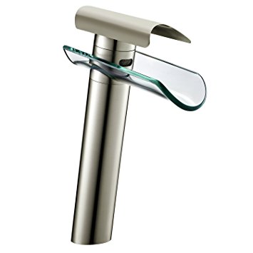 YAJO Modern Bathroom Glass Spout Vessel Sink Widespread Waterfall Tall Faucet, Brushed Nickel Finish