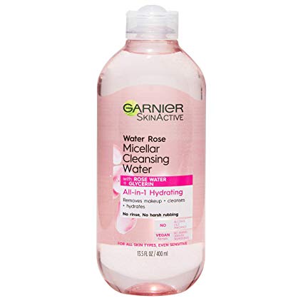 Garnier SkinActive Micellar Cleansing Water with Rose Water and Glycerin, All-in-1 Hydrating, For Normal to Dry Skin, 13.5 Fl Oz