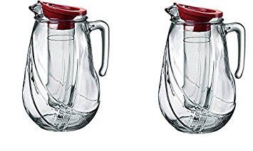 Bormioli Rocco Rolly Jug with Ice Container and Red Lid, 87-1/4-Ounce Set of Two