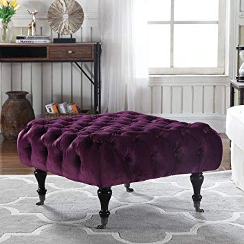 Divano Roma Furniture Classic Tufted Velvet Footrest/Footstool / Ottoman with Casters (Purple)