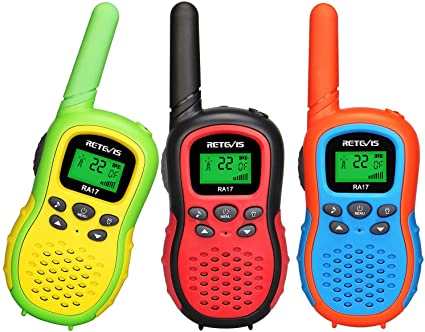 Retevis RA17 Walkie Talkies for Kids,22 Channels VOX 3 Pack Walkie Talkies, LED Flashlight, 6-12 Year Old Boys Girls,Portable Easy Toy Walky Talky,Camping Hiking(Yellow Red Blue)