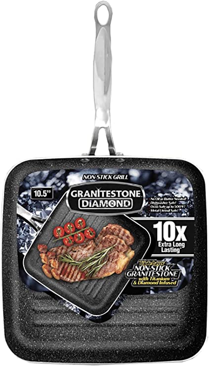 GRANITESTONE 2594 Grill Pan 10.25" Nonstick Stovetop Cookware PFOA Free Oven-Safe, Dish Washwasher safe As Seen On TV