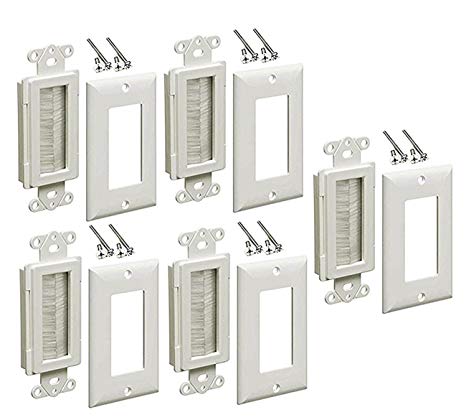 iMBAPrice Brushed Wall Plate - Decora Style Cable Pass Through Insert for Wires Wall Socket Plug Port/HDTV/HDMI/Home Theater Systems and More (Pack of 5) - White