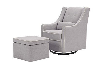 DaVinci Owen Glider and Storage Ottoman, Grey with Cream Piping