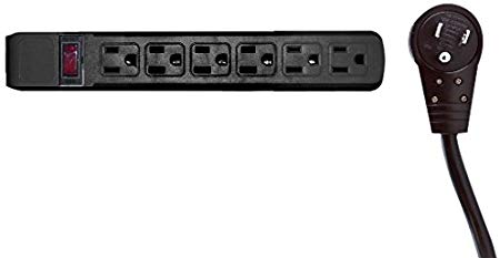 CableWholesale 51W1-12225 Surge/Modem Protector, Flat Rotating Plug, 6 Outlet, Black Horizontal Outlets, Plastic, Power Cord, 25-Feet