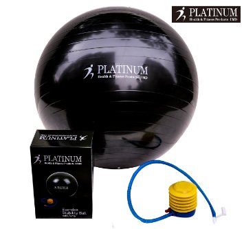 Platinum Health 2000lbs Static Strength Exercise Yoga Fitness Stability Ball with Foot Pump Slip Resistant, Improves Balance, Core Strength, Back Pain & Posture - For Men & Women