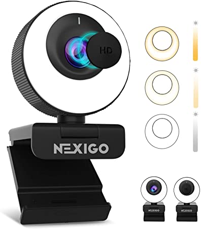 60FPS AutoFocus Webcam with Ring Light & Privacy Cover, [Software Included], 2021 NexiGo N620E 1080P FHD Streaming Web Camera, Dual Stereo Mics, for Zoom Skype Facetime Teams, PC Mac Laptop Desktop