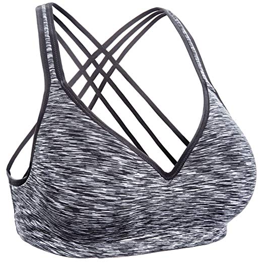 ATTRACO Womens Strappy Yoga Sports Bras Mid Support Padded Athletic Gym Workout Tops Bra