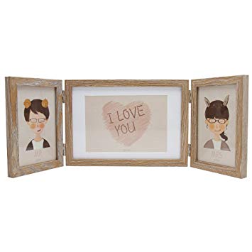 Afuly Wooden Three Picture Frame 5x7 and 4x6 Hinged Triple Photo Frames for Desk 3 Opening Brown Wedding Mothers Gifts