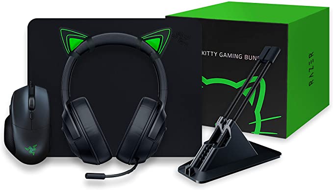 Razer Kitty Gaming Bundle with Basilisk Essential, Kraken X Lite, Goliathus Mobile STEALTH, Mouse Bungee V2 and Kitty Ears