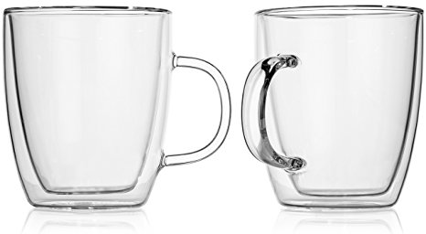 Hudson Essentials Double Wall Insulated Glass Coffee Mugs 12 oz for Tea, Coffee and Cappuccino - Set of 2 Cups