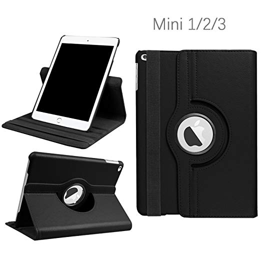 iPad Mini 1/2/3 Case - 360 Degree Rotating Stand Smart Cover Case with Auto Sleep/Wake Feature for Apple iPad Mini 1 / iPad Mini 2 / iPad Mini 3 (Black) …