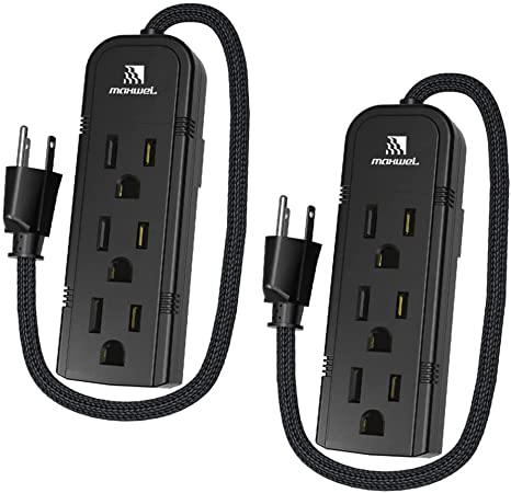 Small Power Strip Black Outlet - 1FT Heavy Duty Power Extension Cord, Mini Size Portable 3 Outlet Power Strip for Office,Computer,Home Accessories,Travel,ETL Listed (13a/125v/60hz/1625w)